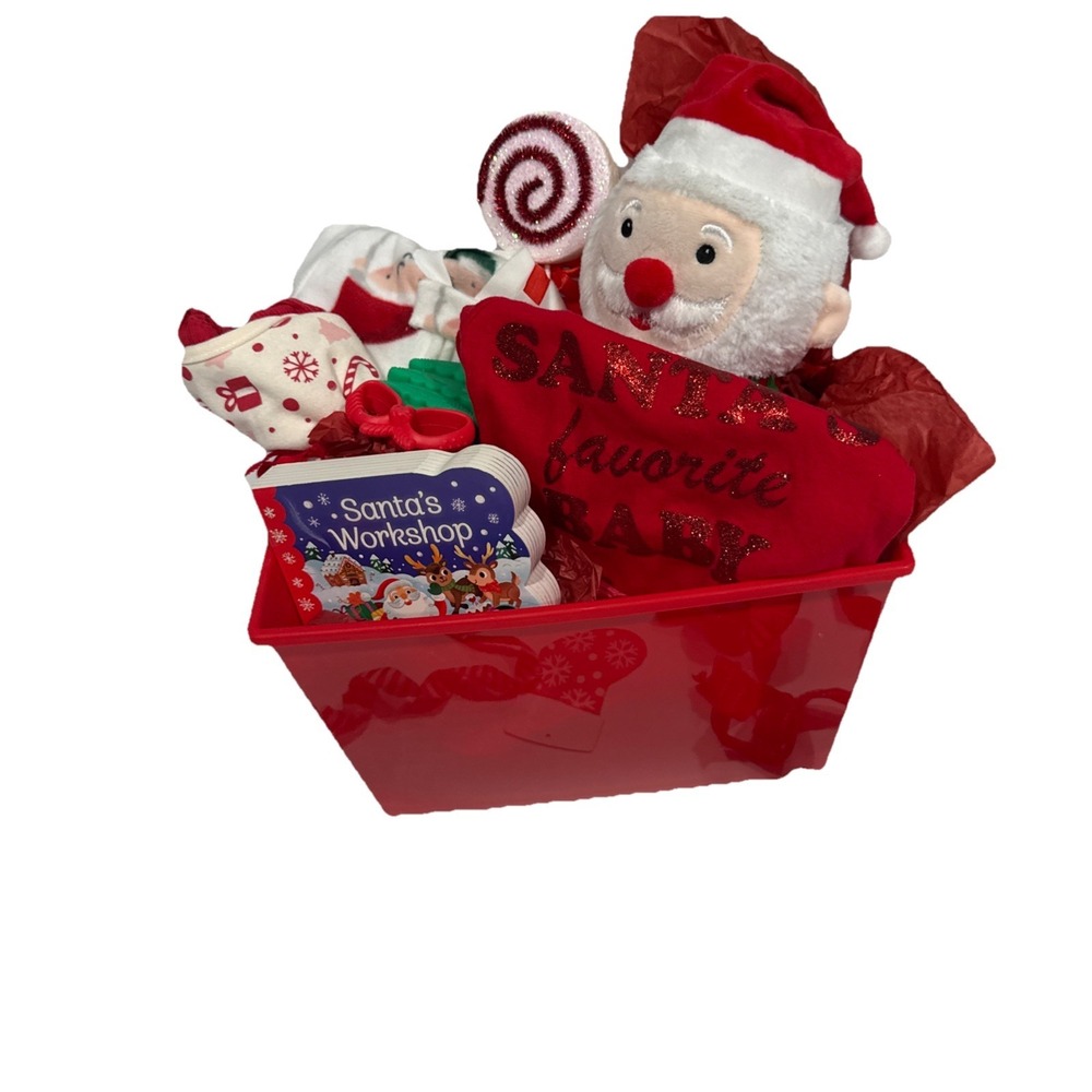 Santas Favorite Baby Gift Basket Christmas Pajamas Bodysuit‎ Bibs Lovey Teether